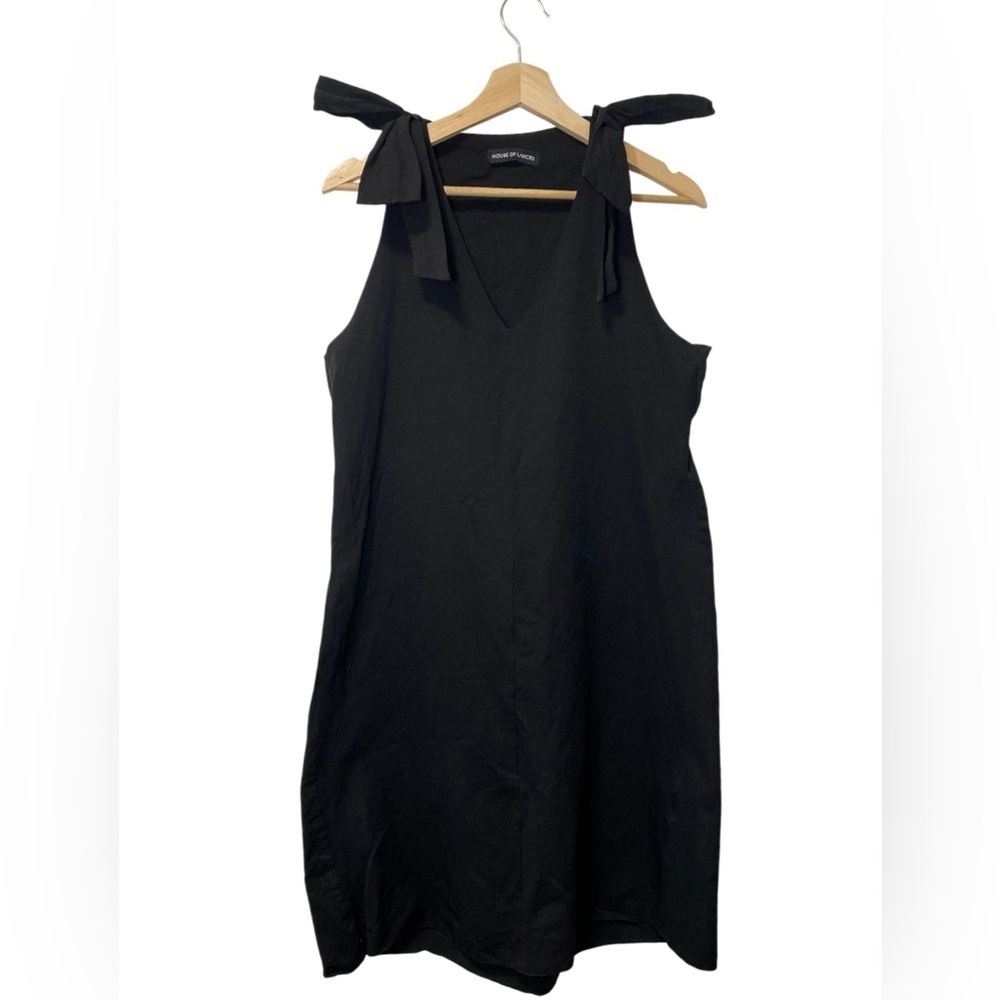 House of Lancry Black Ribbon Shoulder Dress size M approx Made in London